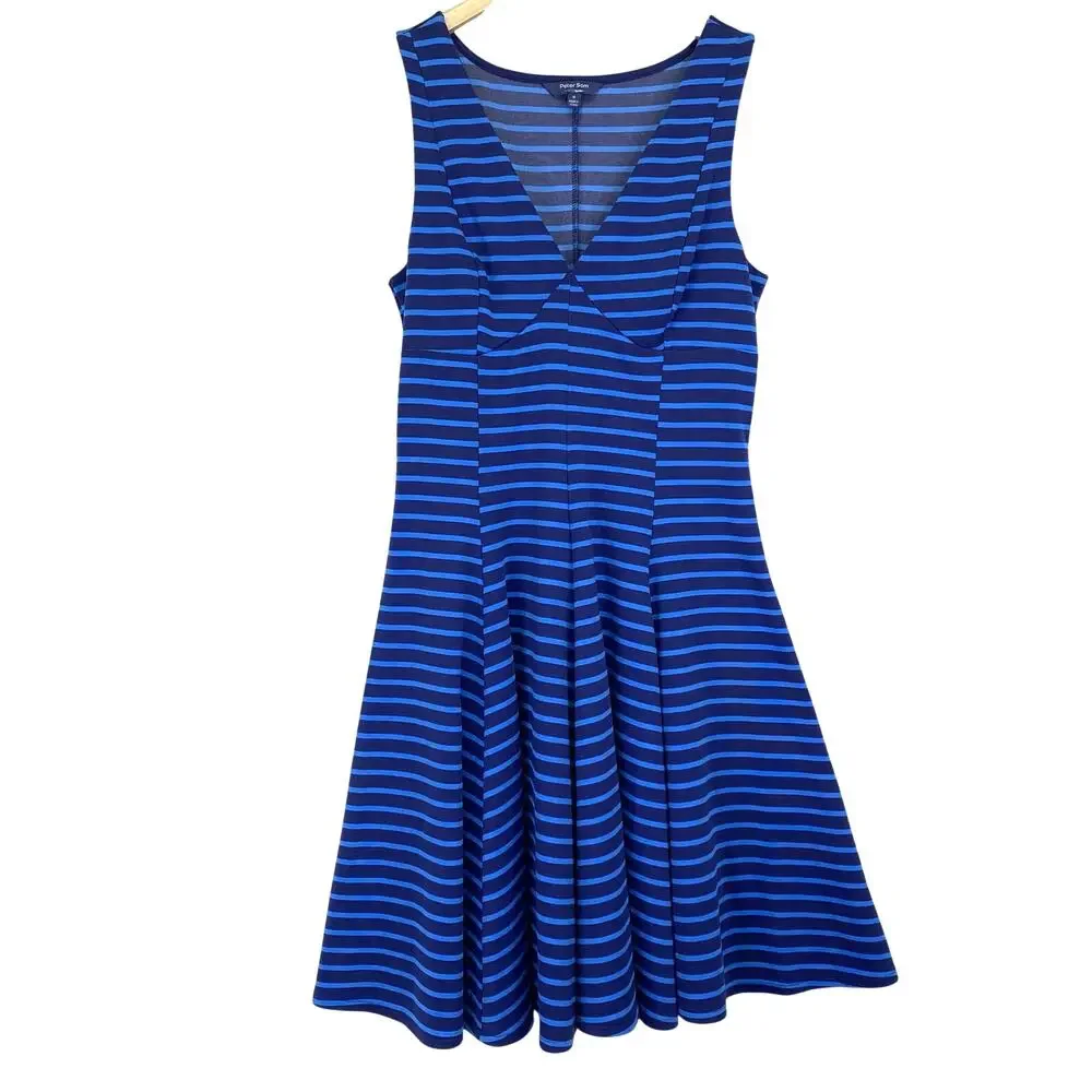 Peter Som Design Nation Size 8 Dress Blue Stripe Fit & Flair Jersey Knit V-Neck